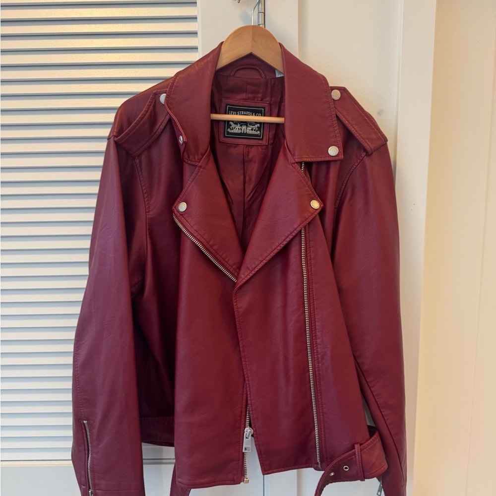 Levi’s Faux Leather Fashion Belted Moto Jacket - Deep Red - Size 3X